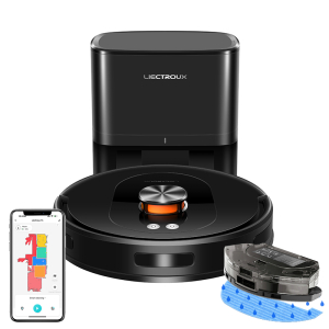 Robot sprzątający z funkcją mopowania LDS Liectroux T9, nawigacja Laser LiDAR SLAM, smart home czyszczenie na mokro i sucho, ze stacją samoczyszczącą, przechowywanie map wielopiętrowych, silne ssanie 6.5KPa, carpet boost, szczotki przeciw plątaniu